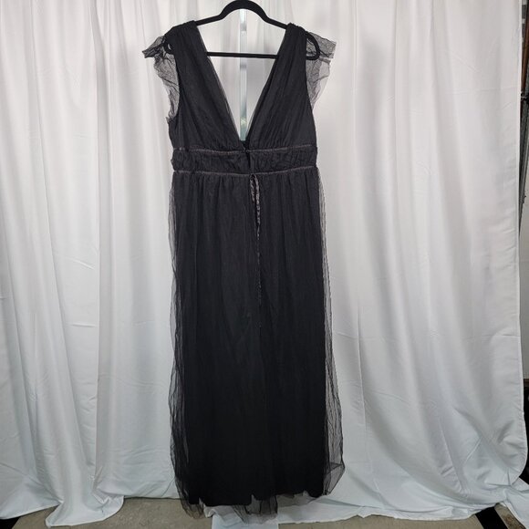 Lulus I'm All Yours Black Tulle Ruffle Maxi Dress Empire Waist Gown Plus Size 1X - Picture 2 of 6